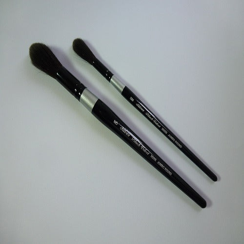 Two silk painting brushes with black bristles on a white background 