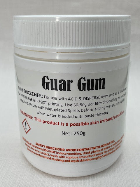 Container of Guar Gum with text on a white background