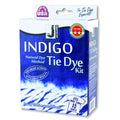 Indigo tie dye kit packaging with brand logos on a white background