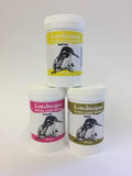 Three containers of Landscapes Dyes for Wool with illustrations of birds on labels.