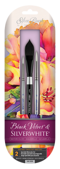 Set of watercolor brushes in a decorative packaging with floral design