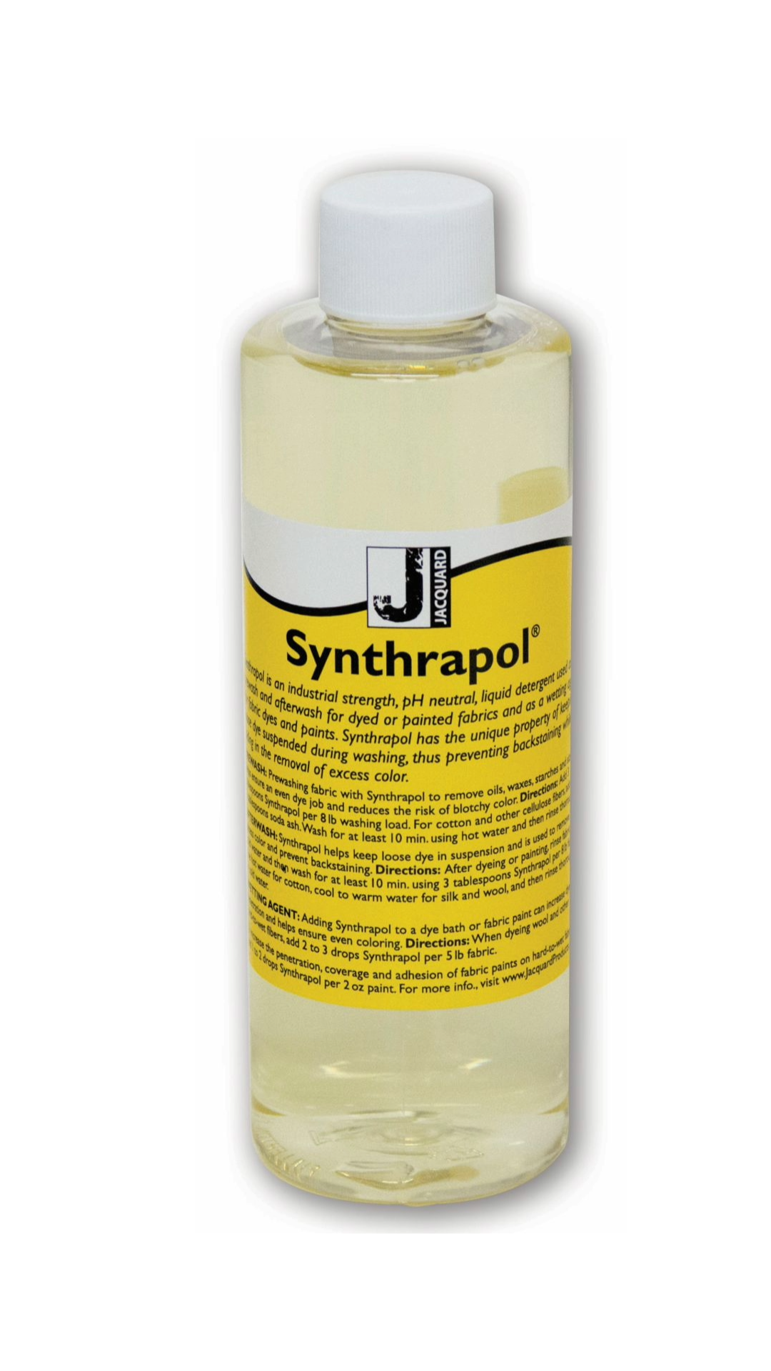 A bottle of Synthnapol liquid neutralizer with a white cap and a yellow label, shown on a plain white background.